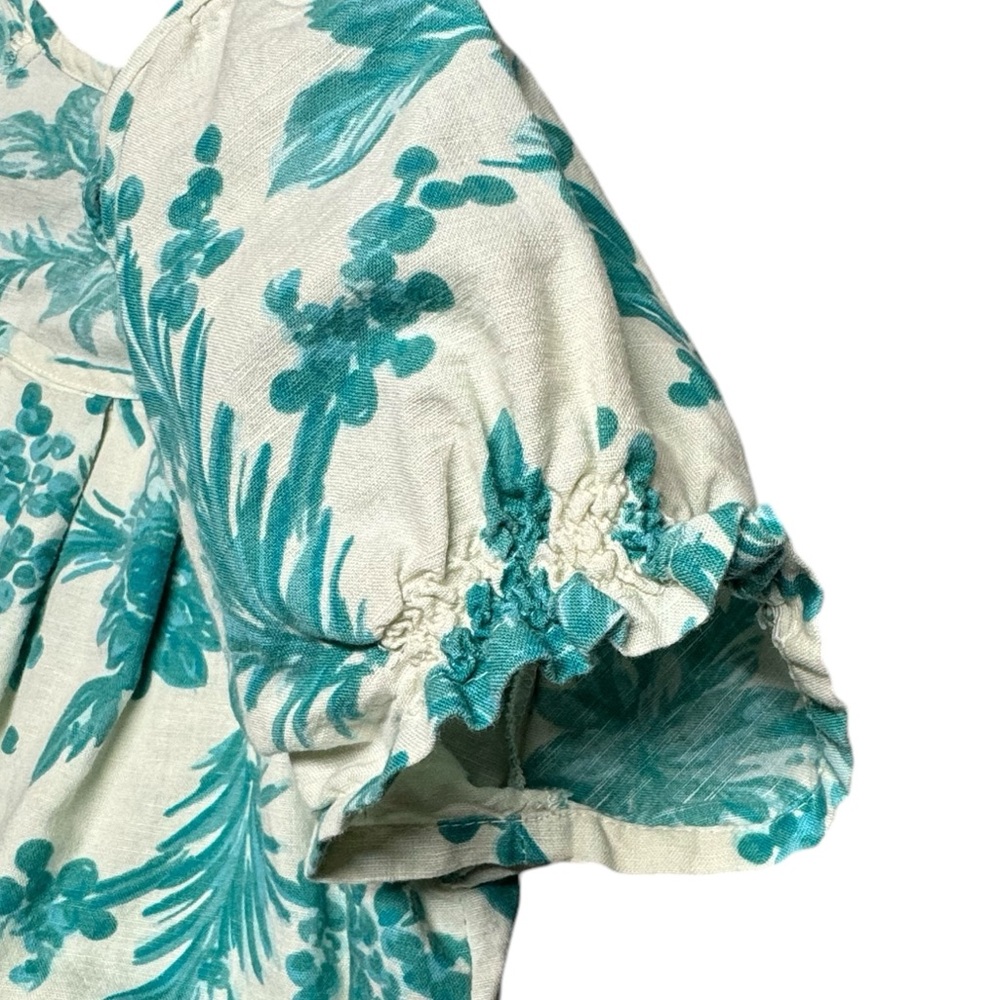 Joules Tunic Dress Aqua Audrey Linen Blend Pockets Size 4 Floral Smocked Coastal - Picture 4 of 12